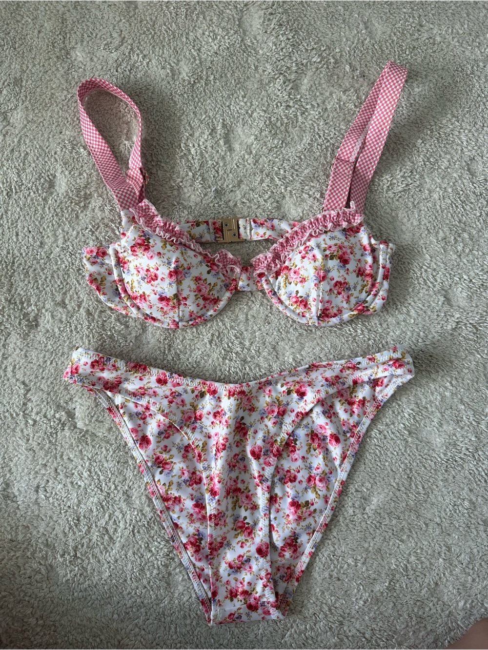 Strawberry Milk Mob Floral Pink Lace-Trim Bikini Bottoms